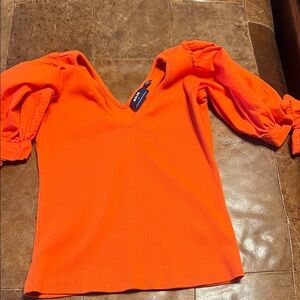 Anthropologie Maeve orange puff sleeves top
